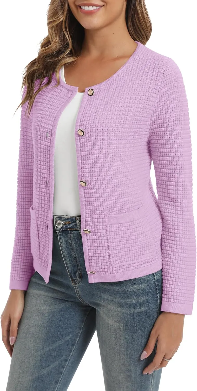 Urban CoCo Women's Open Front Cropped Cardigan Sweaters for Women Trendy Crewneck Button Down Knit Sweater Jacket