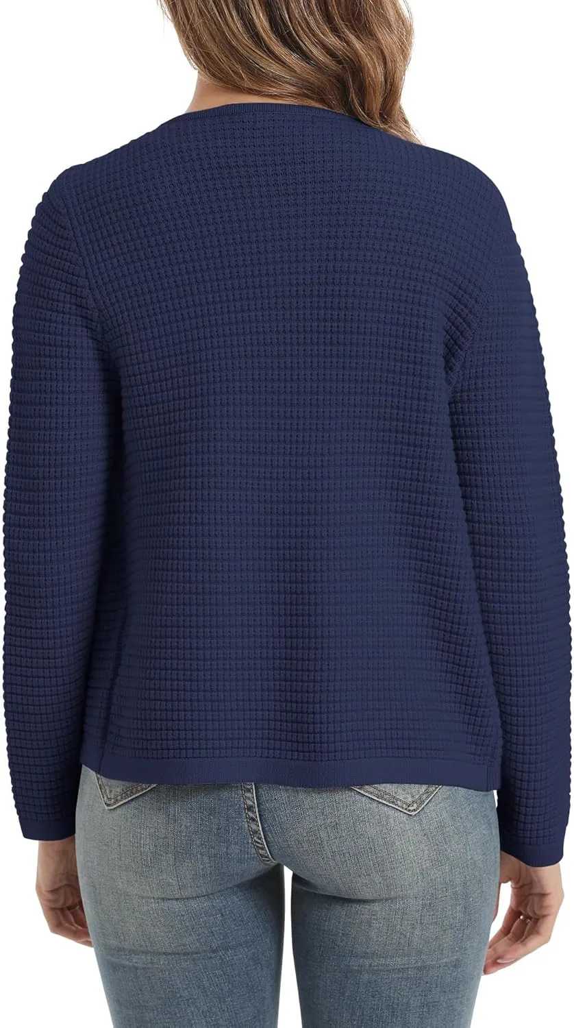 Urban CoCo Women's Open Front Cropped Cardigan Sweaters for Women Trendy Crewneck Button Down Knit Sweater Jacket