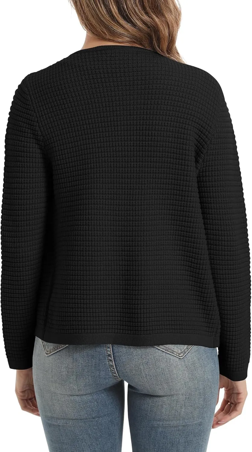 Urban CoCo Women's Open Front Cropped Cardigan Sweaters for Women Trendy Crewneck Button Down Knit Sweater Jacket