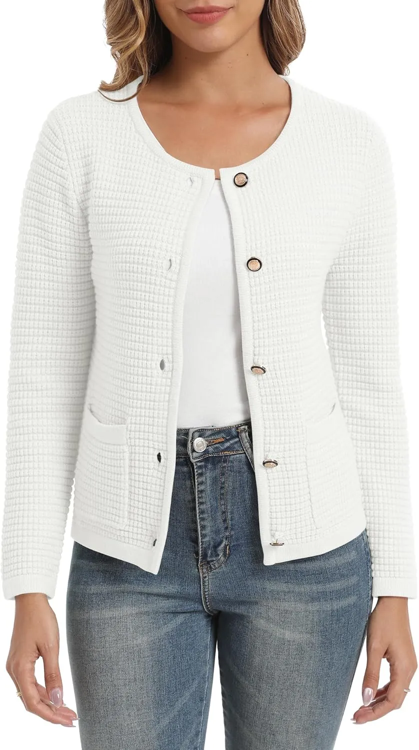 Urban CoCo Women's Open Front Cropped Cardigan Sweaters for Women Trendy Crewneck Button Down Knit Sweater Jacket