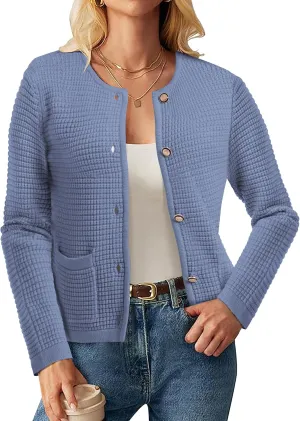 Urban CoCo Women's Open Front Cropped Cardigan Sweaters for Women Trendy Crewneck Button Down Knit Sweater Jacket