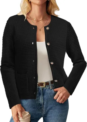 Urban CoCo Women's Open Front Cropped Cardigan Sweaters for Women Trendy Crewneck Button Down Knit Sweater Jacket