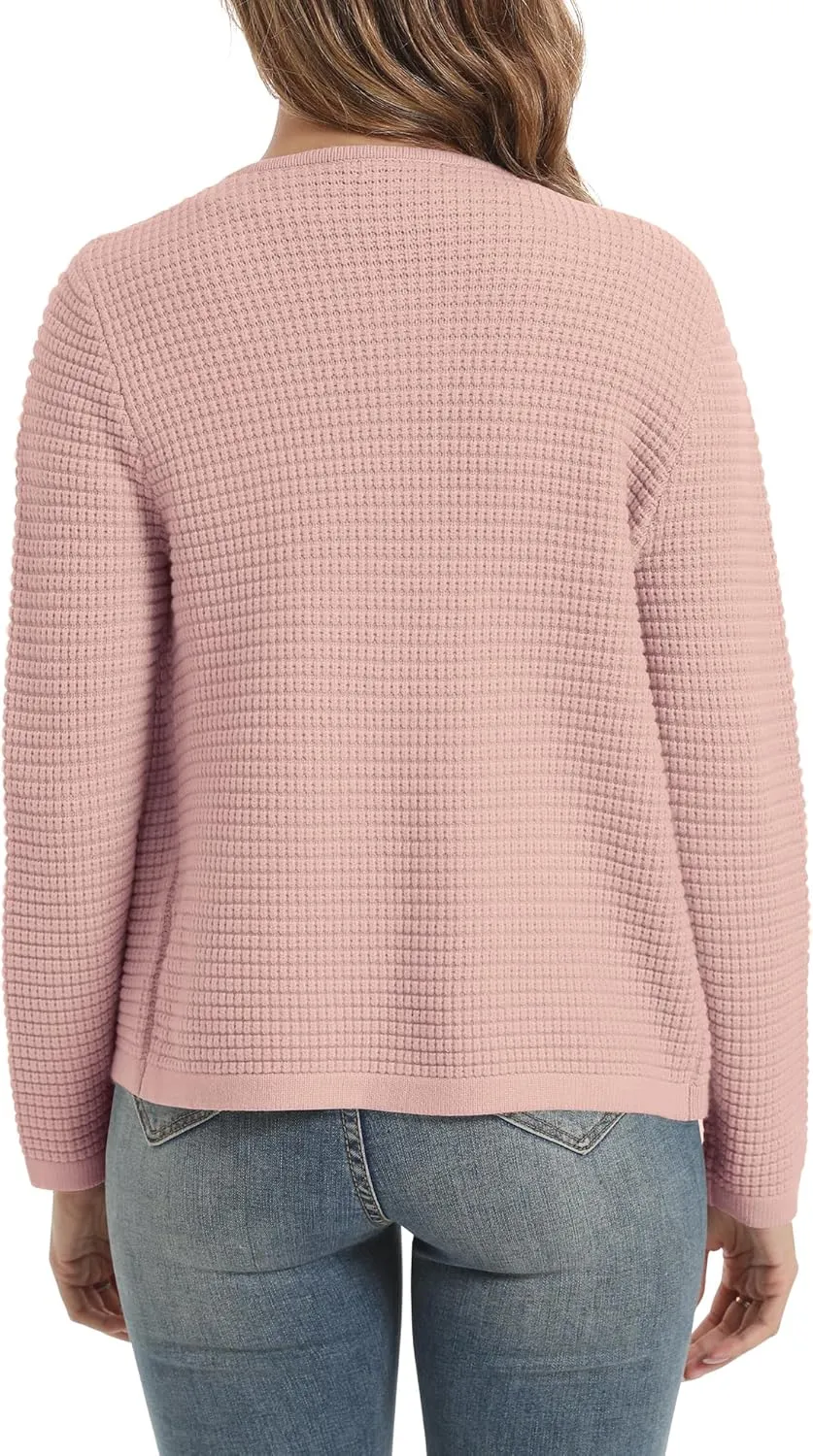 Urban CoCo Women's Open Front Cropped Cardigan Sweaters for Women Trendy Crewneck Button Down Knit Sweater Jacket