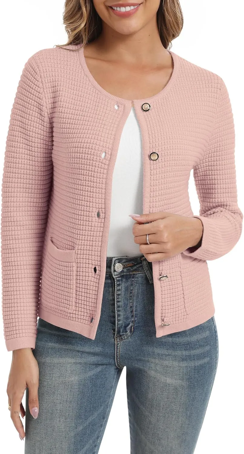 Urban CoCo Women's Open Front Cropped Cardigan Sweaters for Women Trendy Crewneck Button Down Knit Sweater Jacket