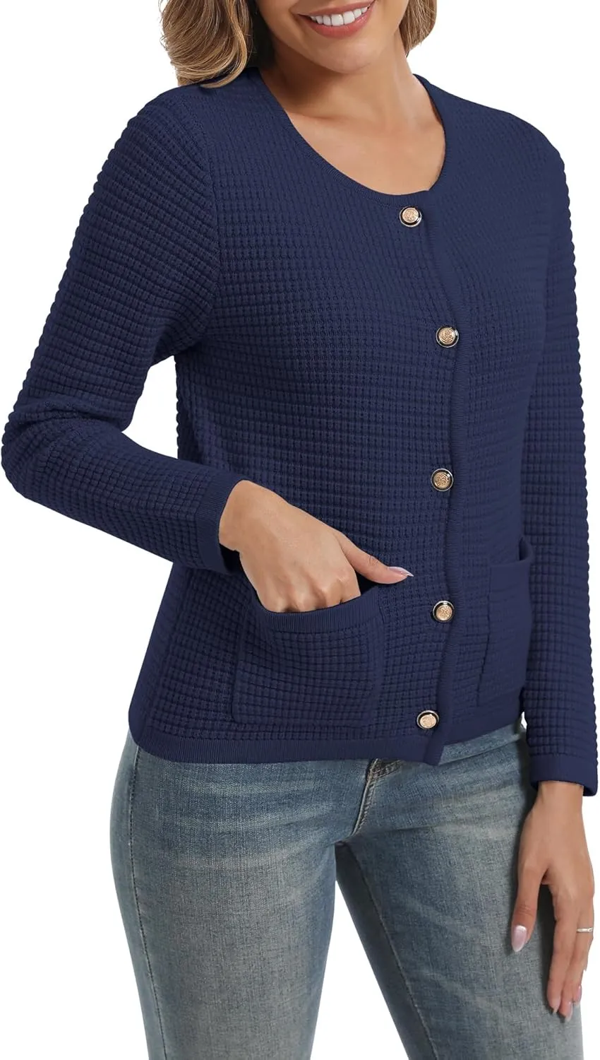 Urban CoCo Women's Open Front Cropped Cardigan Sweaters for Women Trendy Crewneck Button Down Knit Sweater Jacket