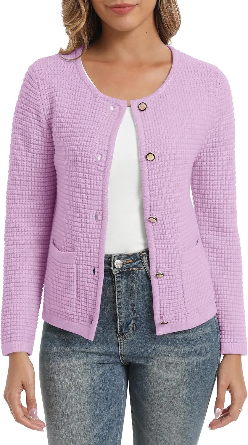 Urban CoCo Women's Open Front Cropped Cardigan Sweaters for Women Trendy Crewneck Button Down Knit Sweater Jacket