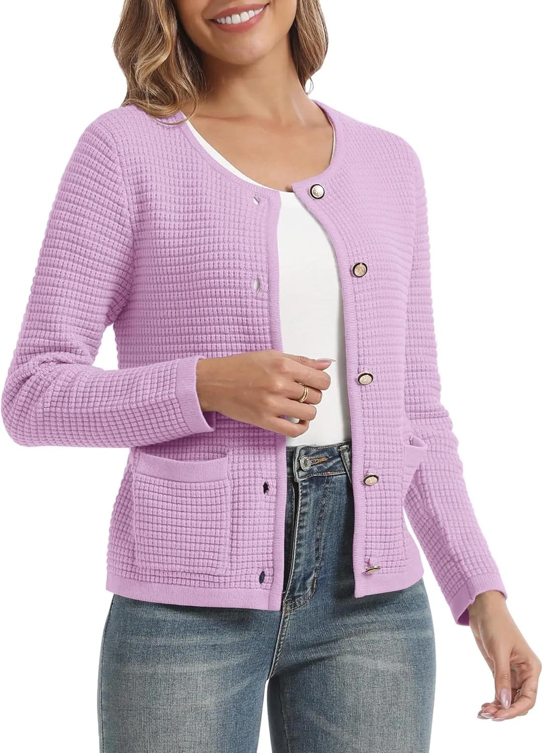 Urban CoCo Women's Open Front Cropped Cardigan Sweaters for Women Trendy Crewneck Button Down Knit Sweater Jacket