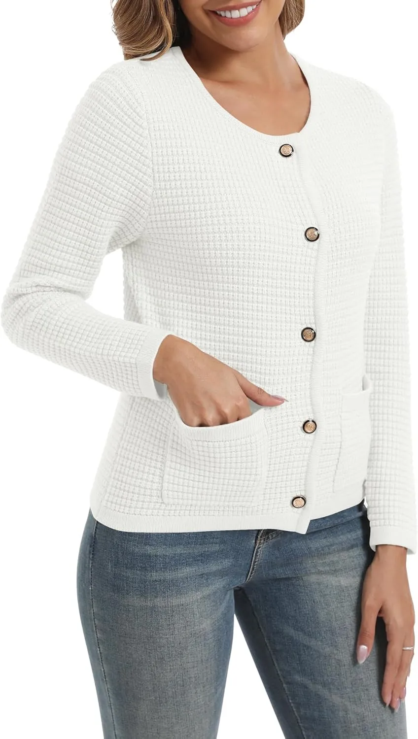 Urban CoCo Women's Open Front Cropped Cardigan Sweaters for Women Trendy Crewneck Button Down Knit Sweater Jacket