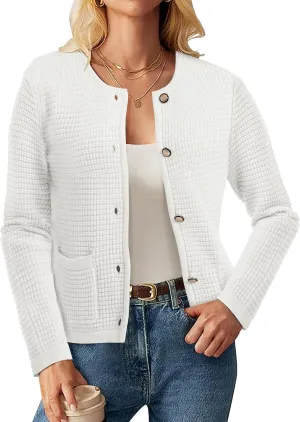 Urban CoCo Women's Open Front Cropped Cardigan Sweaters for Women Trendy Crewneck Button Down Knit Sweater Jacket