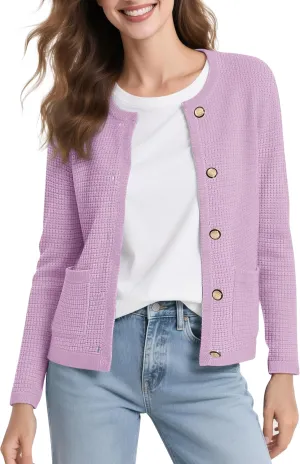Urban CoCo Women's Open Front Cropped Cardigan Sweaters for Women Trendy Crewneck Button Down Knit Sweater Jacket
