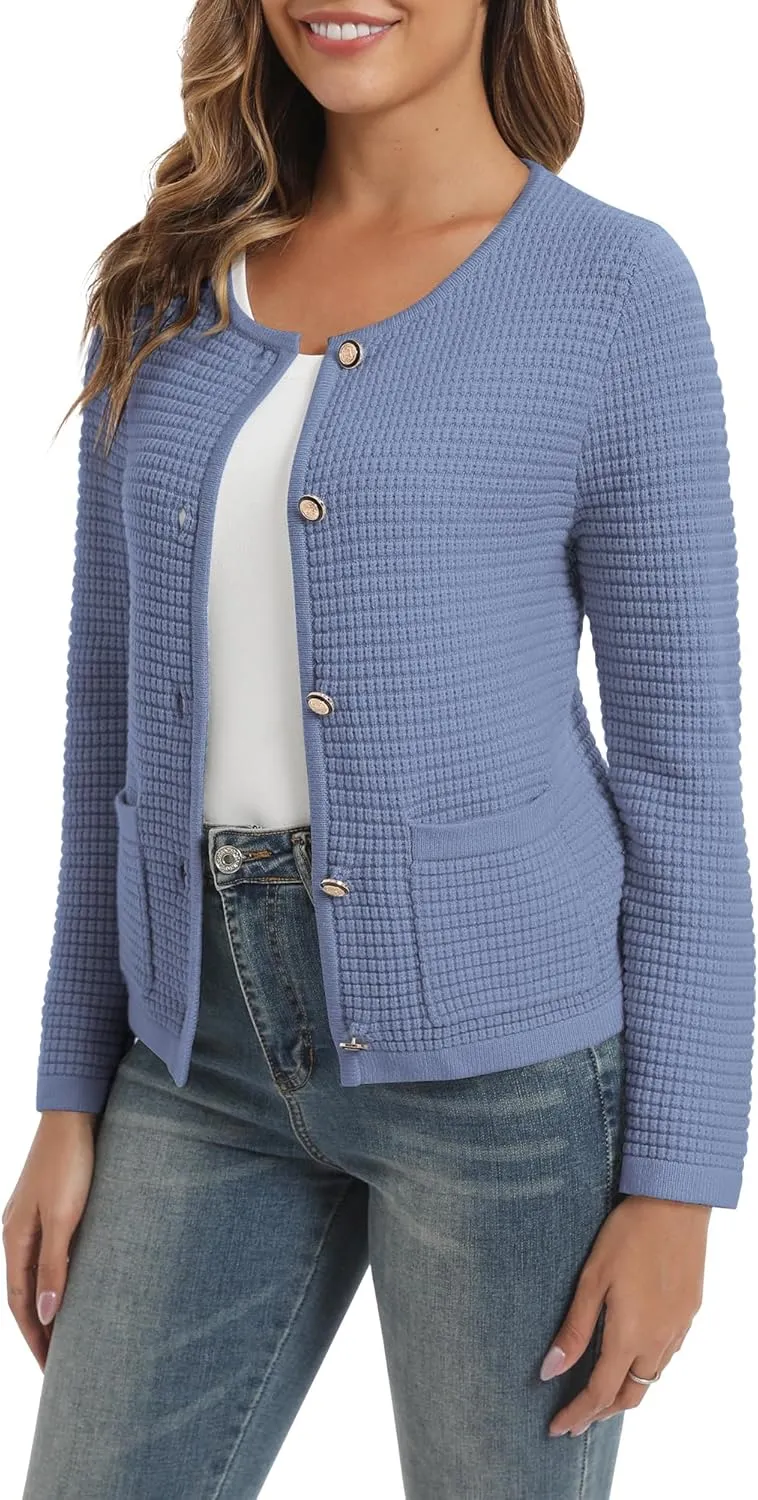 Urban CoCo Women's Open Front Cropped Cardigan Sweaters for Women Trendy Crewneck Button Down Knit Sweater Jacket