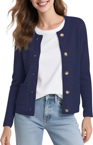 Urban CoCo Women's Open Front Cropped Cardigan Sweaters for Women Trendy Crewneck Button Down Knit Sweater Jacket