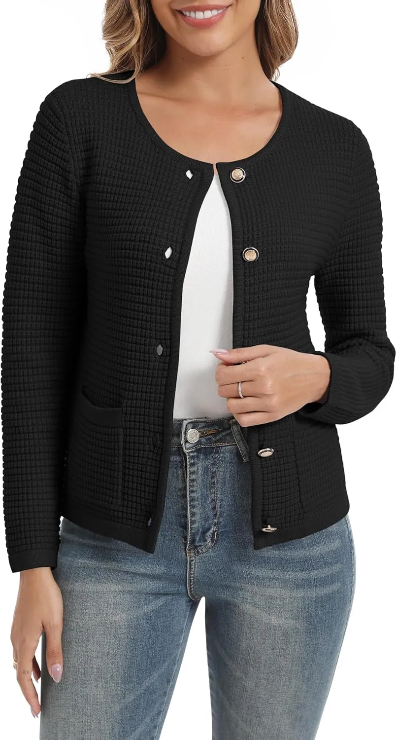 Urban CoCo Women's Open Front Cropped Cardigan Sweaters for Women Trendy Crewneck Button Down Knit Sweater Jacket