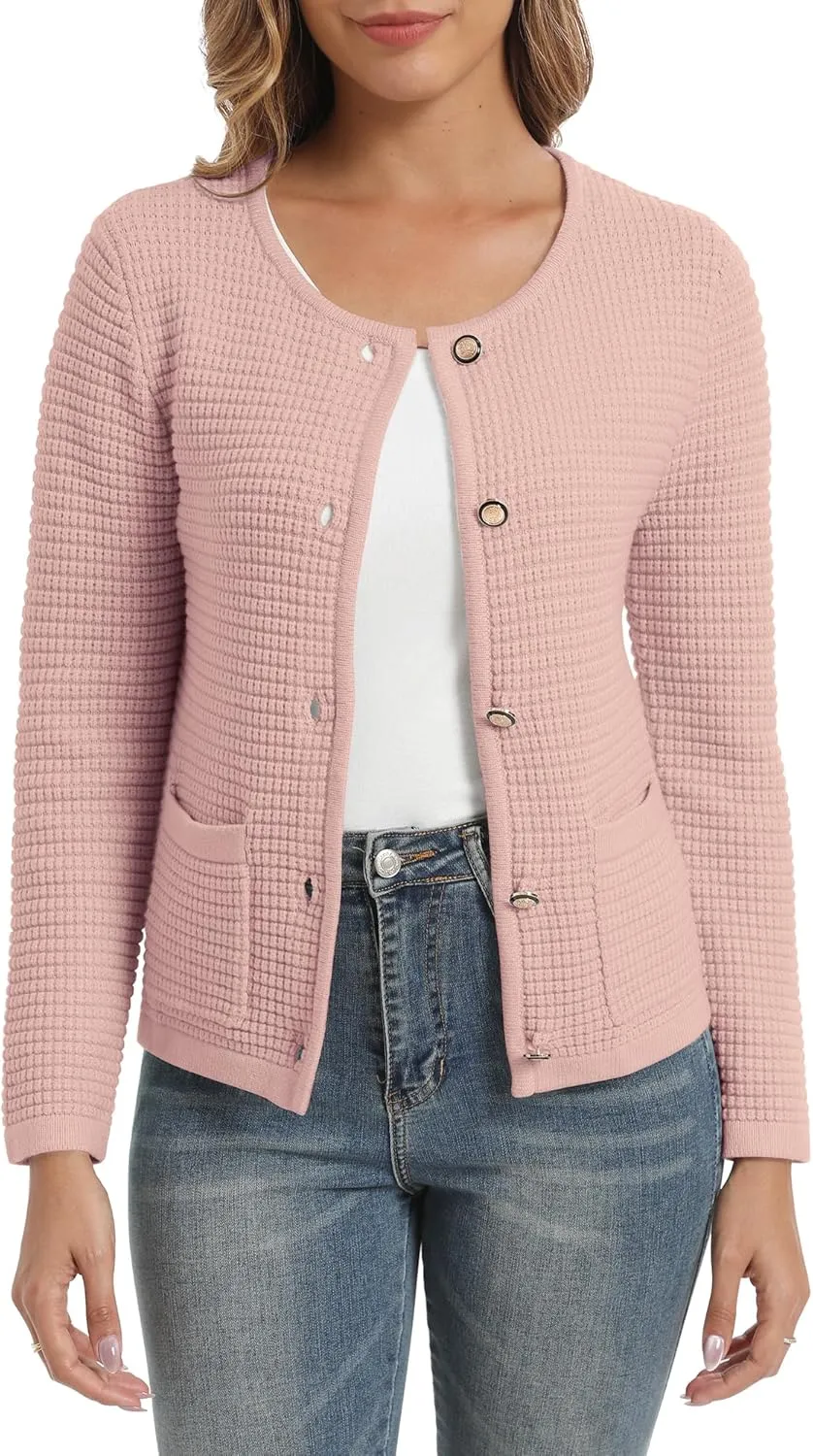 Urban CoCo Women's Open Front Cropped Cardigan Sweaters for Women Trendy Crewneck Button Down Knit Sweater Jacket