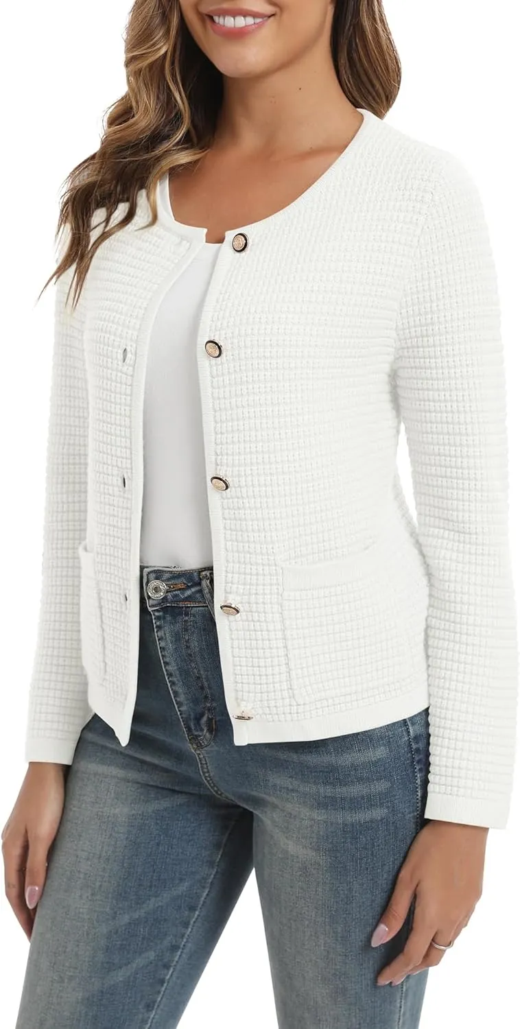 Urban CoCo Women's Open Front Cropped Cardigan Sweaters for Women Trendy Crewneck Button Down Knit Sweater Jacket