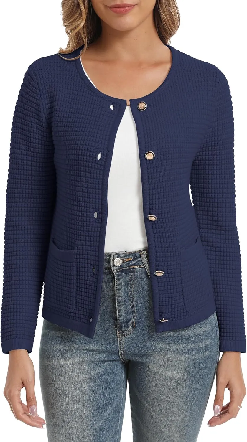 Urban CoCo Women's Open Front Cropped Cardigan Sweaters for Women Trendy Crewneck Button Down Knit Sweater Jacket