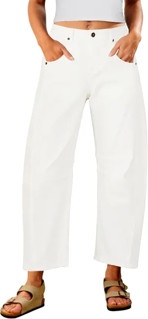 Utyful Barrel Jeans Women Cropped Baggy Trendy High Waisted Distressed Loose Stretch Denim Trouser Jeans with Pockets