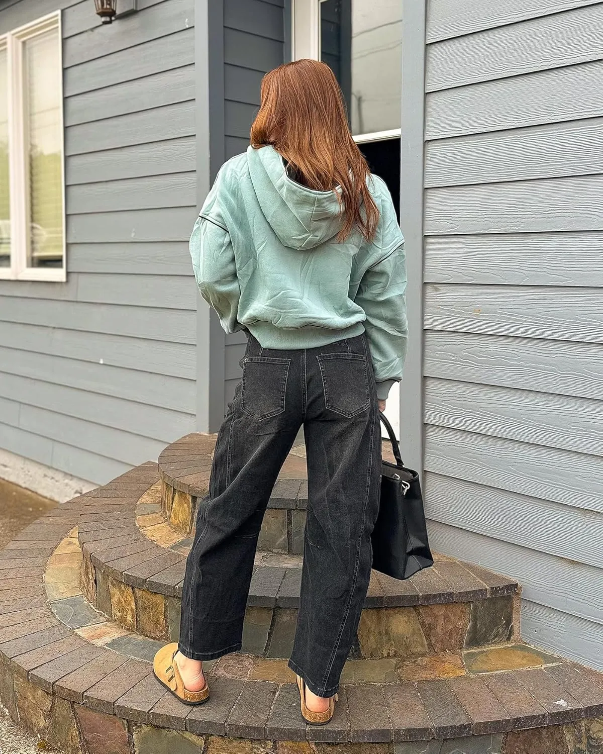 Utyful Barrel Jeans Women Cropped Baggy Trendy High Waisted Distressed Loose Stretch Denim Trouser Jeans with Pockets