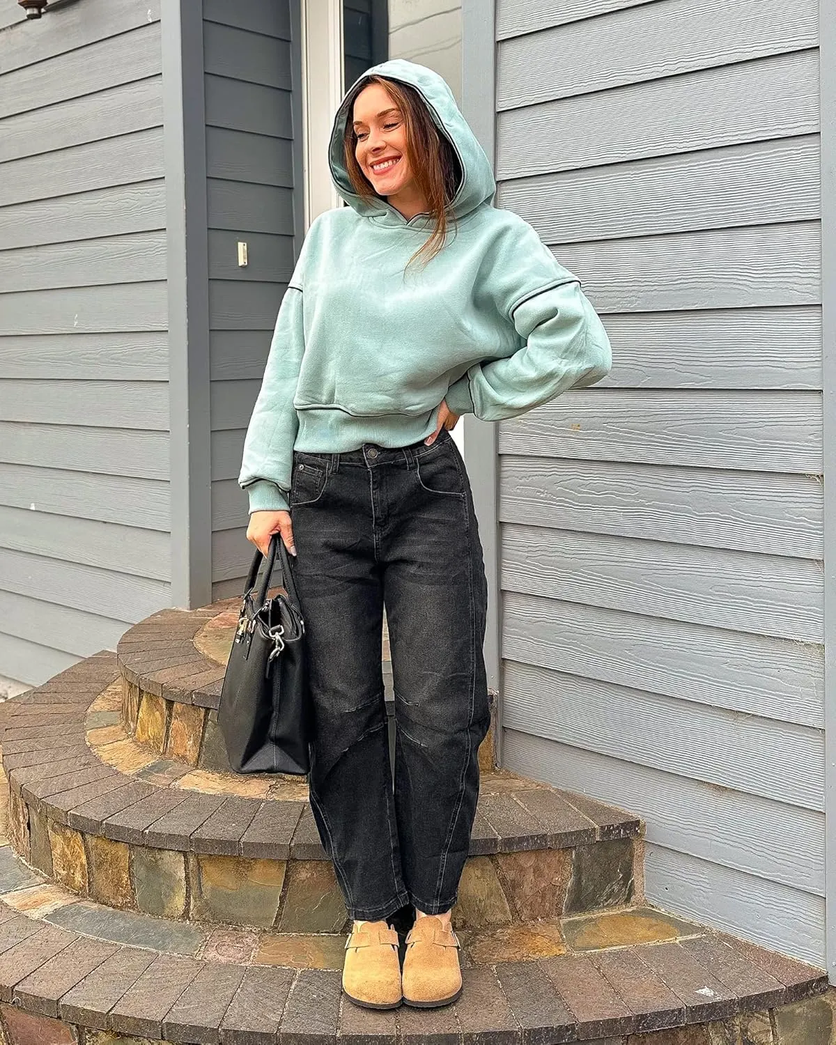 Utyful Barrel Jeans Women Cropped Baggy Trendy High Waisted Distressed Loose Stretch Denim Trouser Jeans with Pockets