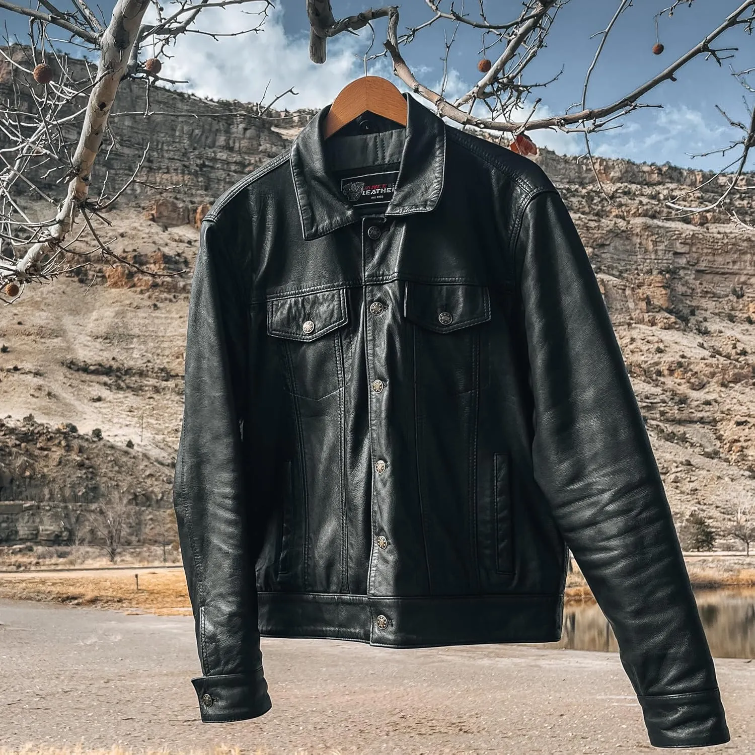 Vance Leather' Men's Black Motorcycle Trucker Premium Leather Jacket