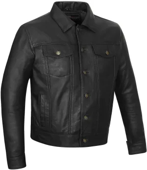 Vance Leather' Men's Black Motorcycle Trucker Premium Leather Jacket
