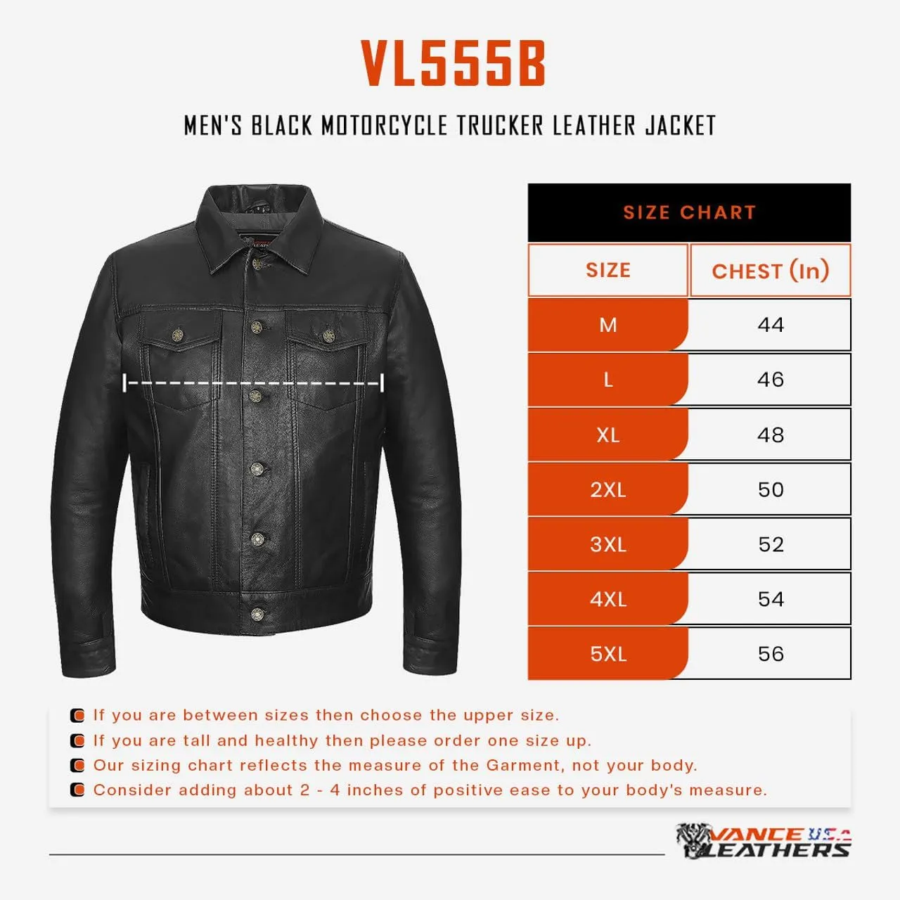 Vance Leather' Men's Black Motorcycle Trucker Premium Leather Jacket