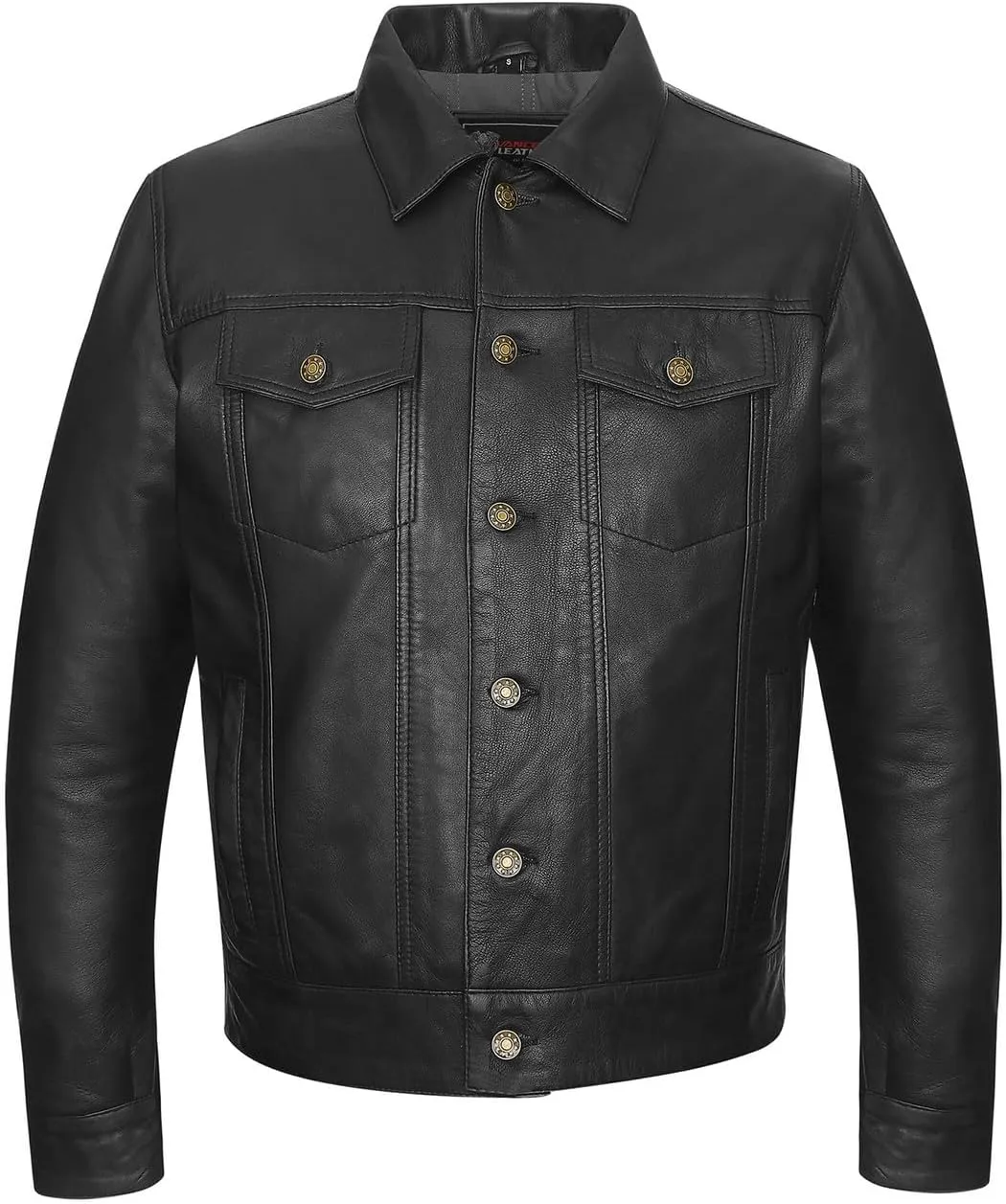 Vance Leather' Men's Black Motorcycle Trucker Premium Leather Jacket