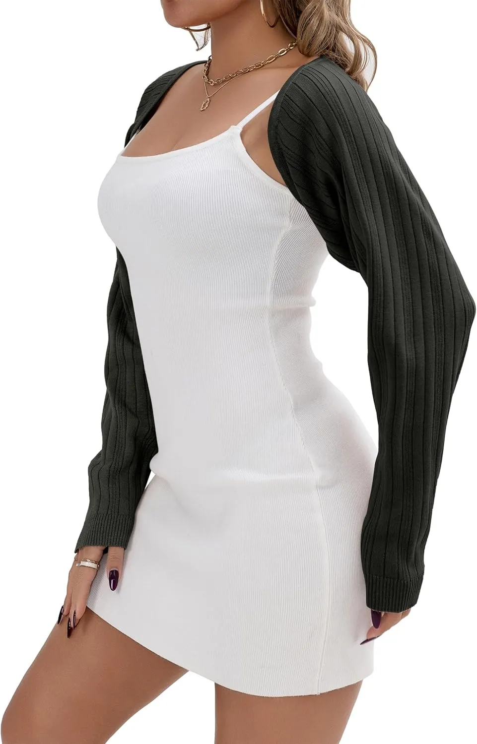 VERABENDI Women's Raglan Long Sleeve Cropped Cardigan Sweaters Open Front Bolero Shrugs for Dresses S-XL