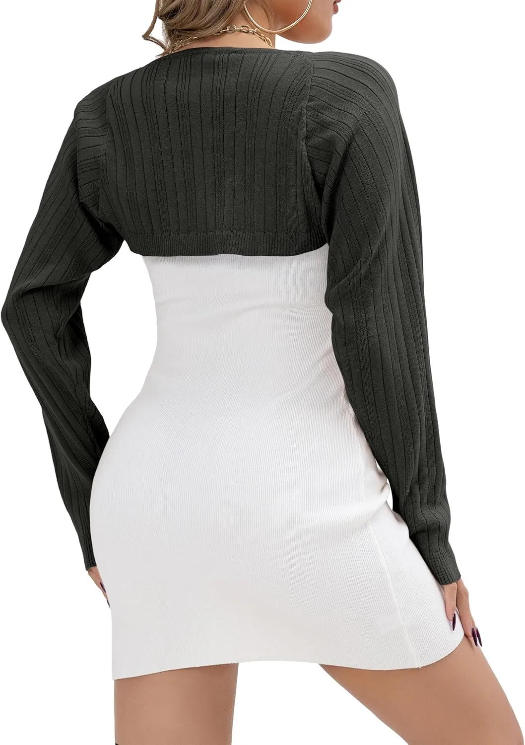 VERABENDI Women's Raglan Long Sleeve Cropped Cardigan Sweaters Open Front Bolero Shrugs for Dresses S-XL