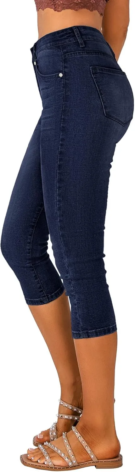 Vetinee Women's High Waisted Casual Ripped Skinny Slim Fit Stretch Denim Capri Jeans
