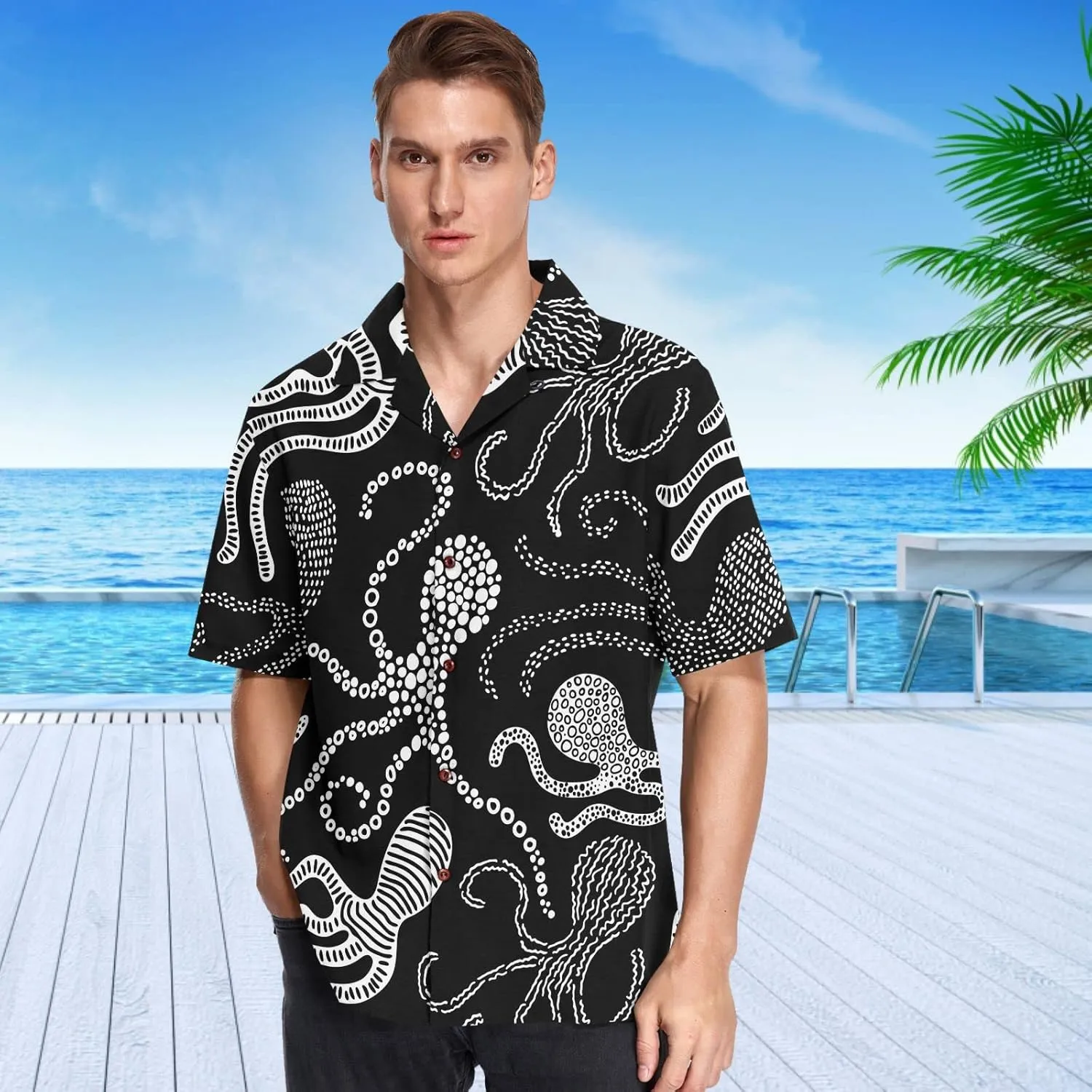 visesunny Novelty Hawaiian Shirts for Men Short Sleeve Aloha Beach Shirt Stylish Tropical Summer Casual Button Down Shirts