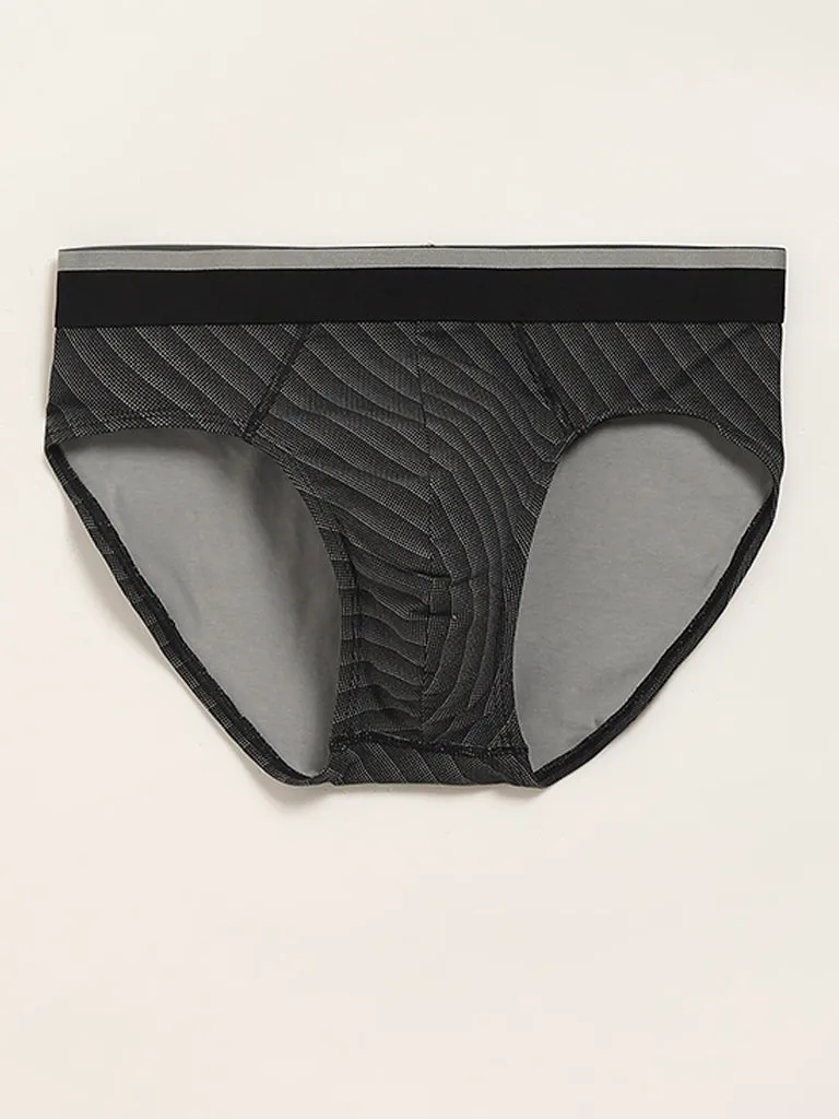 WES Lounge Black Printed Cotton Blend Relaxed Fit Briefs - Pack of 3