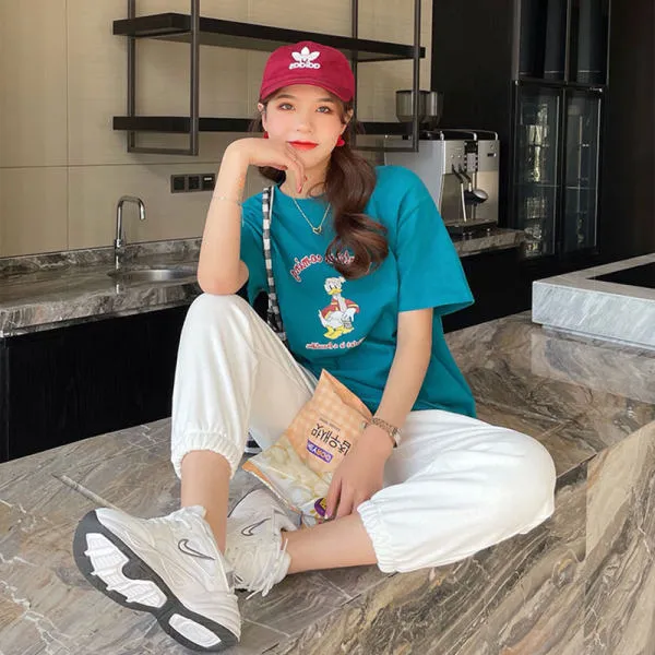 White T-Shirt Women Short Sleeve Summer Korean Loose Minimalist Young Look INS Half Sleeved Tops T-Shirt