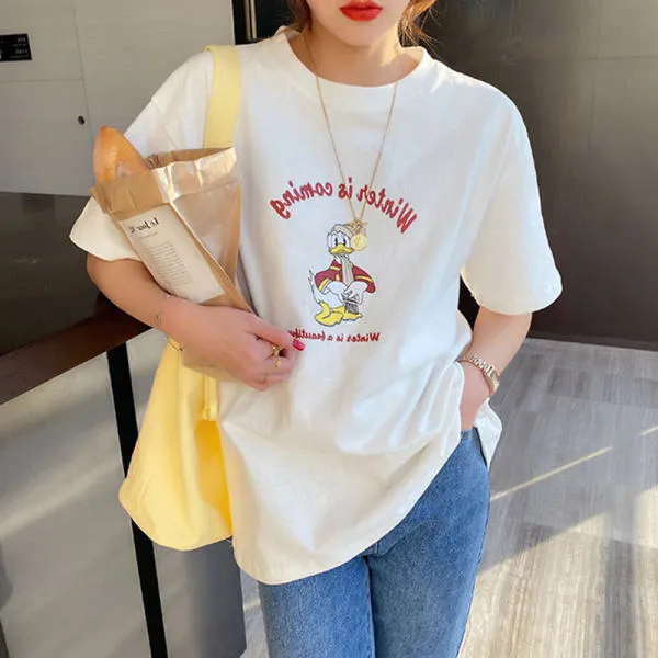 White T-Shirt Women Short Sleeve Summer Korean Loose Minimalist Young Look INS Half Sleeved Tops T-Shirt