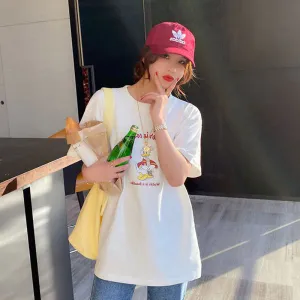 White T-Shirt Women Short Sleeve Summer Korean Loose Minimalist Young Look INS Half Sleeved Tops T-Shirt