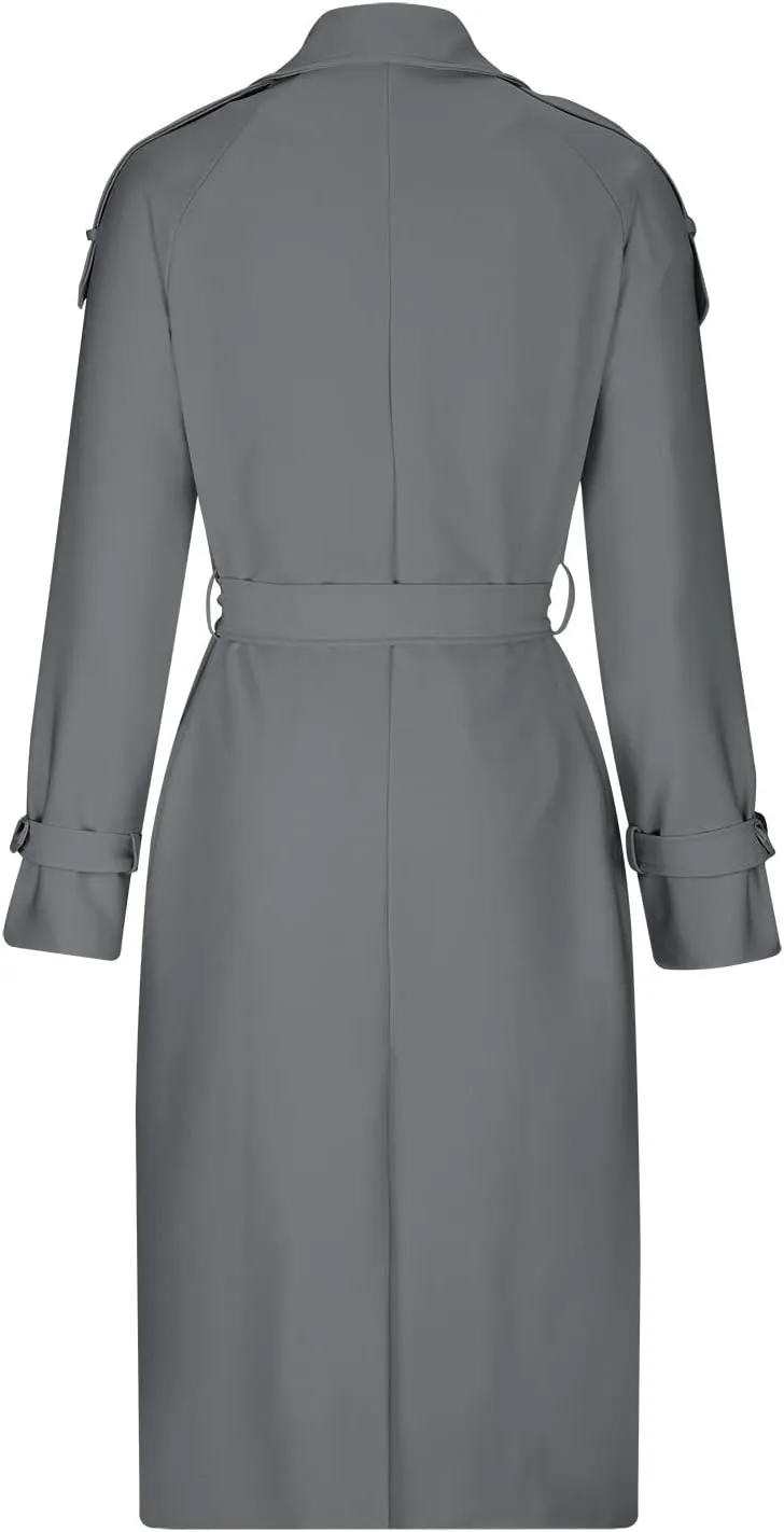 Women Notch Lapel Collar Trench Coats Open Front Cardigan Double Breasted Jacket Casual Long Peacoat 2022 Trendy Clothes