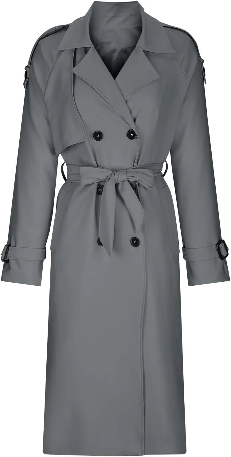 Women Notch Lapel Collar Trench Coats Open Front Cardigan Double Breasted Jacket Casual Long Peacoat 2022 Trendy Clothes