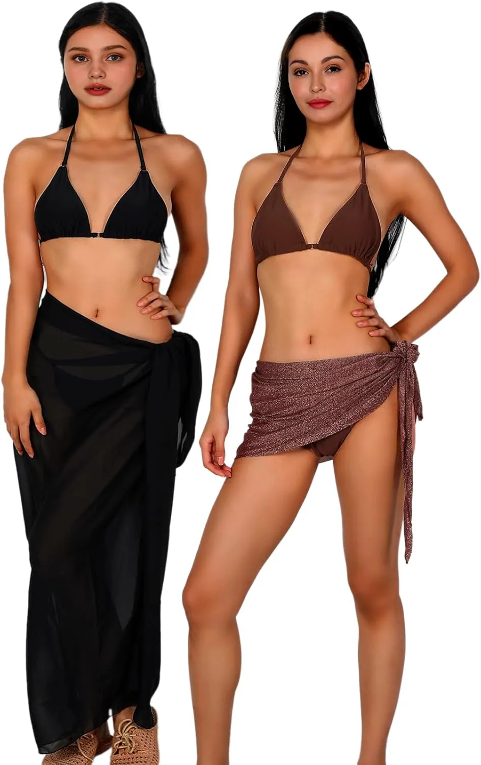 Women Sarong Swimsuit Coverups Beach Cover Up Bikini Sheer Short and Long Skirt Chiffon for Swimwear 2 Pieces