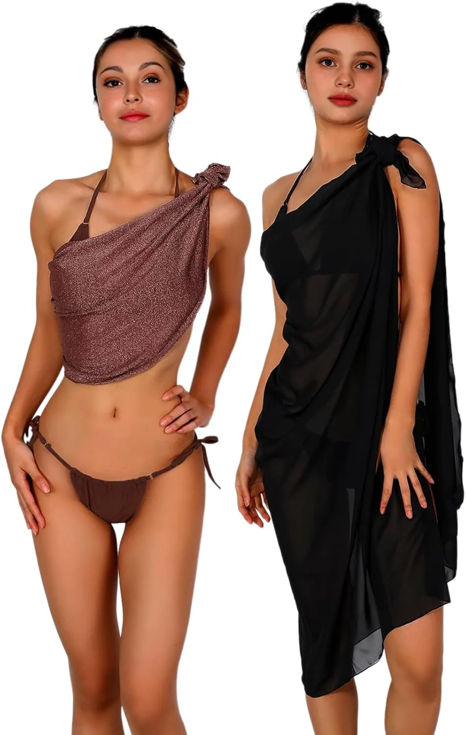 Women Sarong Swimsuit Coverups Beach Cover Up Bikini Sheer Short and Long Skirt Chiffon for Swimwear 2 Pieces