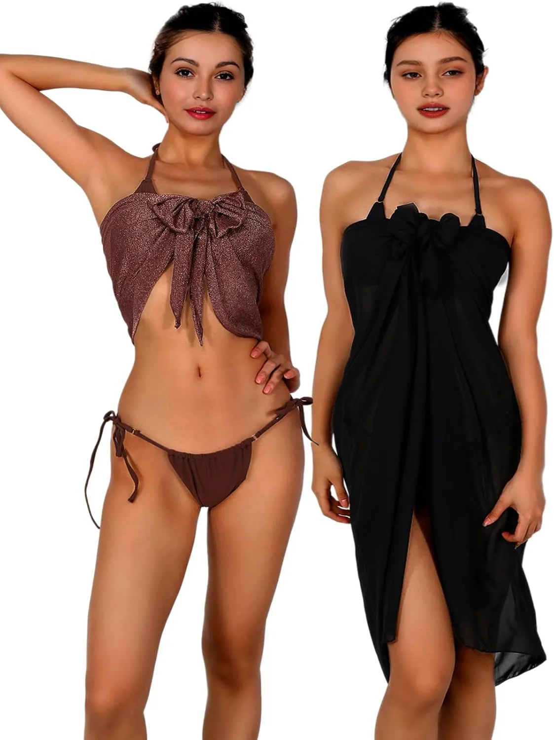 Women Sarong Swimsuit Coverups Beach Cover Up Bikini Sheer Short and Long Skirt Chiffon for Swimwear 2 Pieces
