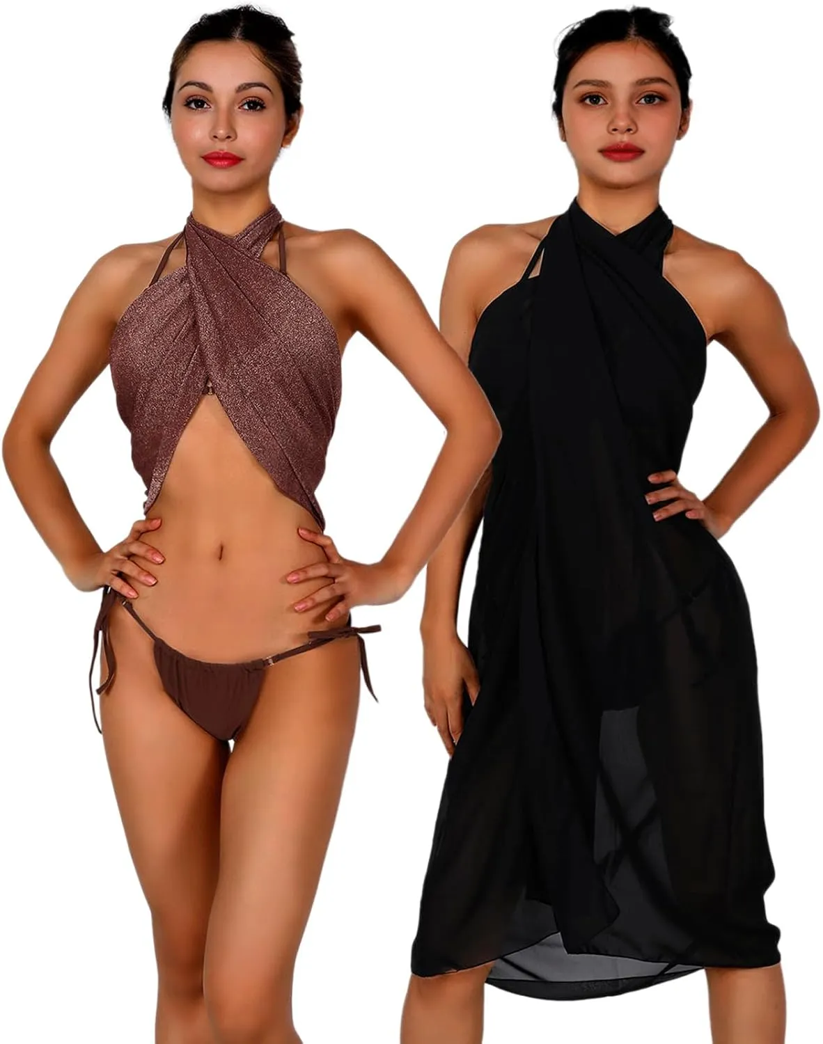 Women Sarong Swimsuit Coverups Beach Cover Up Bikini Sheer Short and Long Skirt Chiffon for Swimwear 2 Pieces