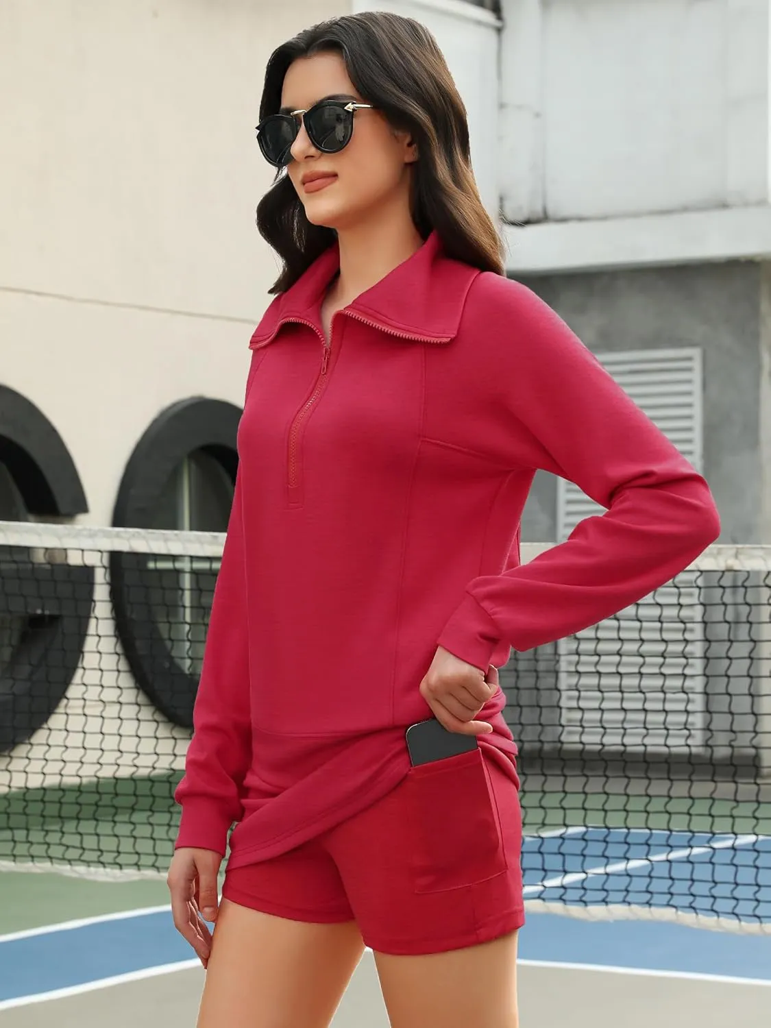 Women's 2 Piece Skirt Sets Athletic Tennis Skorts Tracksuit Half Zip Long Sleeve Sweatshirt Casual Outfits