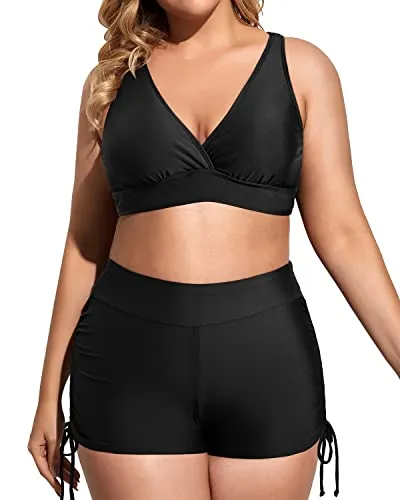 Womens 3 Piece Plus Size Tankini Swimsuits Tummy Control Bathing Suits-Black Orange Floral