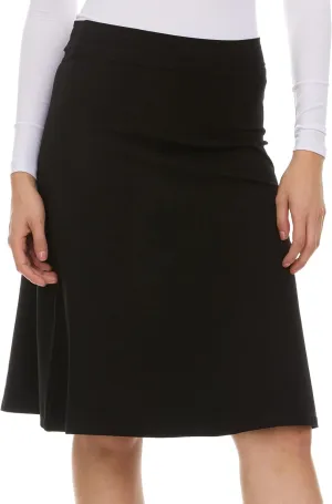 Women's Basic Cotton Fit-and-Flare Skirt Comfy High-Waisted, Knee-Length & Longer Styles Elastic Fit for Work & Office