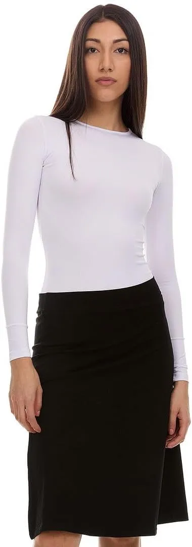 Women's Basic Cotton Fit-and-Flare Skirt Comfy High-Waisted, Knee-Length & Longer Styles Elastic Fit for Work & Office