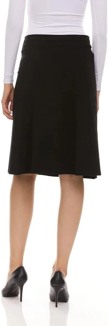 Women's Basic Cotton Fit-and-Flare Skirt Comfy High-Waisted, Knee-Length & Longer Styles Elastic Fit for Work & Office
