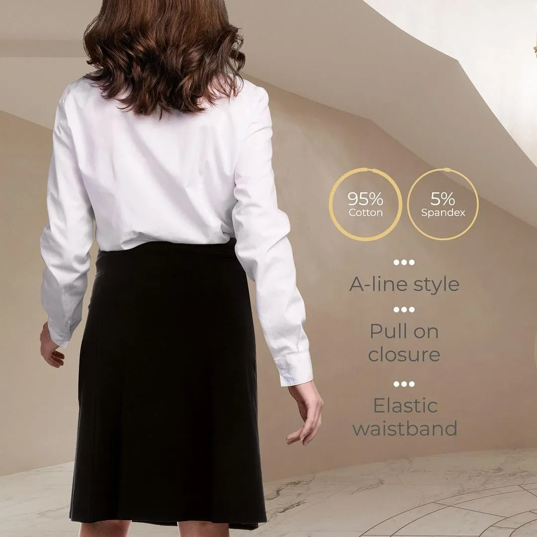 Women's Basic Cotton Fit-and-Flare Skirt Comfy High-Waisted, Knee-Length & Longer Styles Elastic Fit for Work & Office