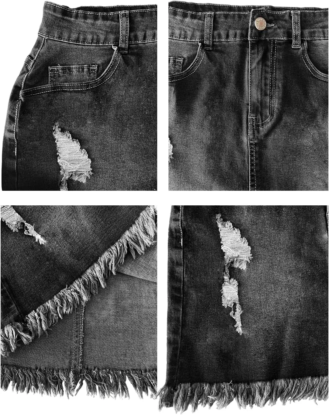 Womens Bodycon Denim Mini Skirt High Waist Casual Washed Frayed Stretchy Jean Skirts with Pocket for Women
