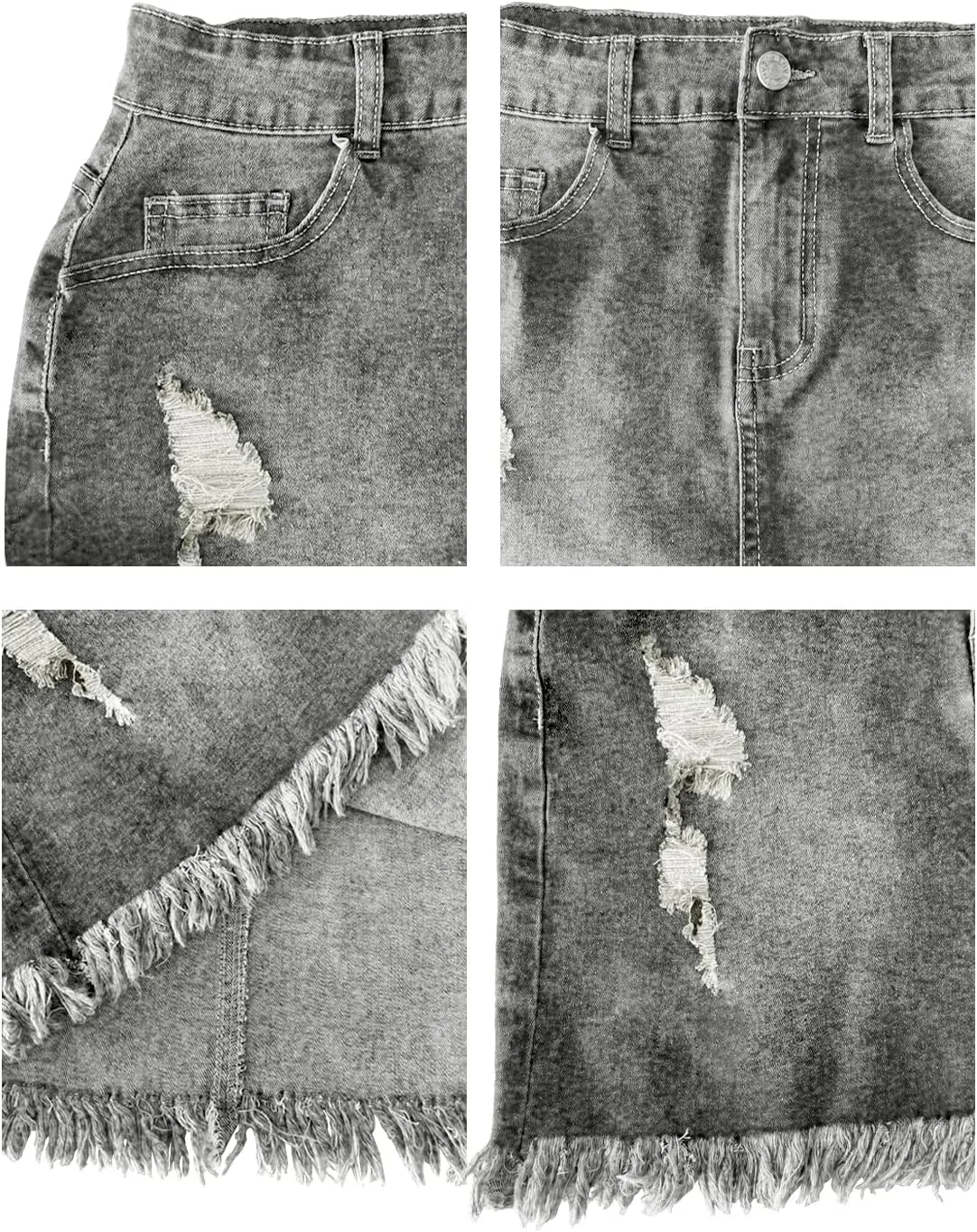 Womens Bodycon Denim Mini Skirt High Waist Casual Washed Frayed Stretchy Jean Skirts with Pocket for Women