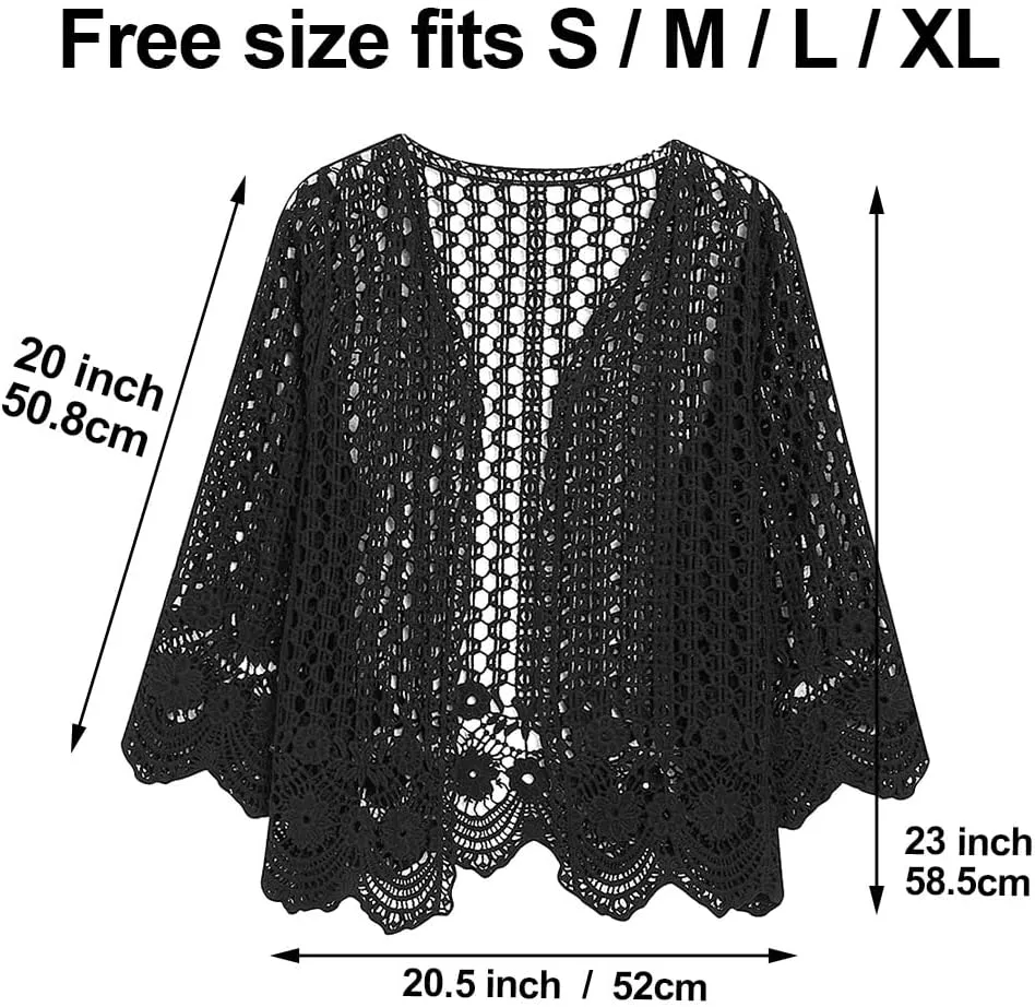 Womens Boho Open Front Cardigan Long Sleeve Loose Knit Lightweight Sweaters